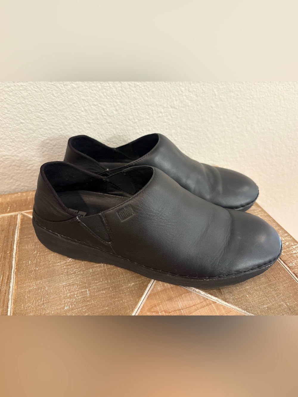 FitFlop Superloafer Leather Clogs Black Slip On Comfort Shoes Mule Women Size 10